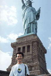 Ngawang Choephel at Statue of Liberty - Go to main article